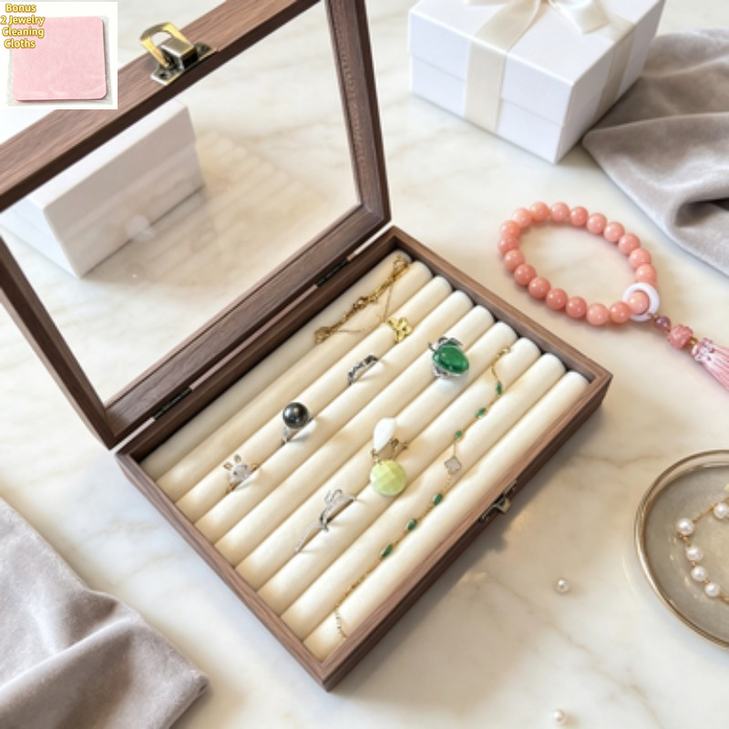 Large Capacity Multi-Slot Ring Storage Box with Cleaning Cloths